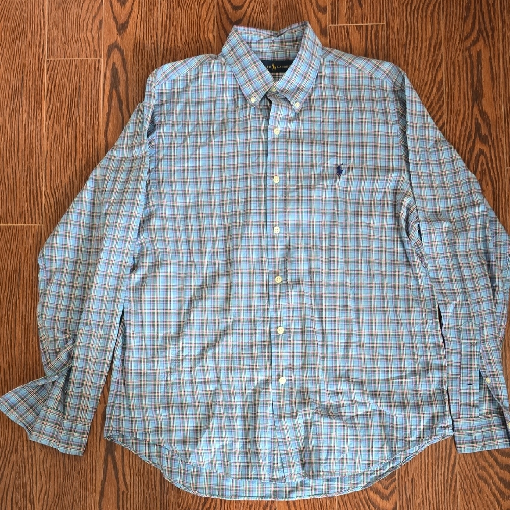 Ralph Lauren Blue and White Plaid Button-Down Shirt